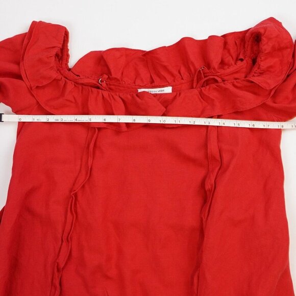 Marissa Webb Off Shoulder Linen Belted Ruffled Sun Dress - Size Large - EUC - Picture 6 of 7